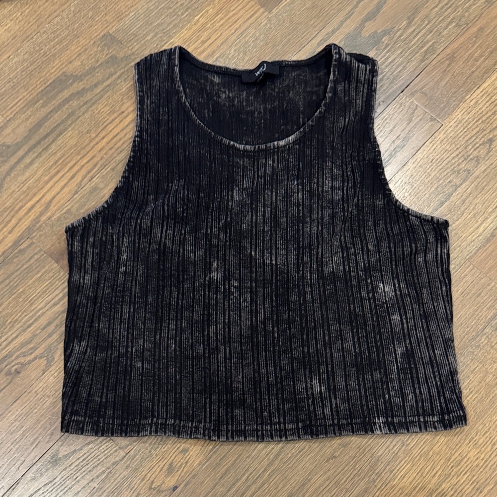 Very J Black and Gray Ribbed Tank Top